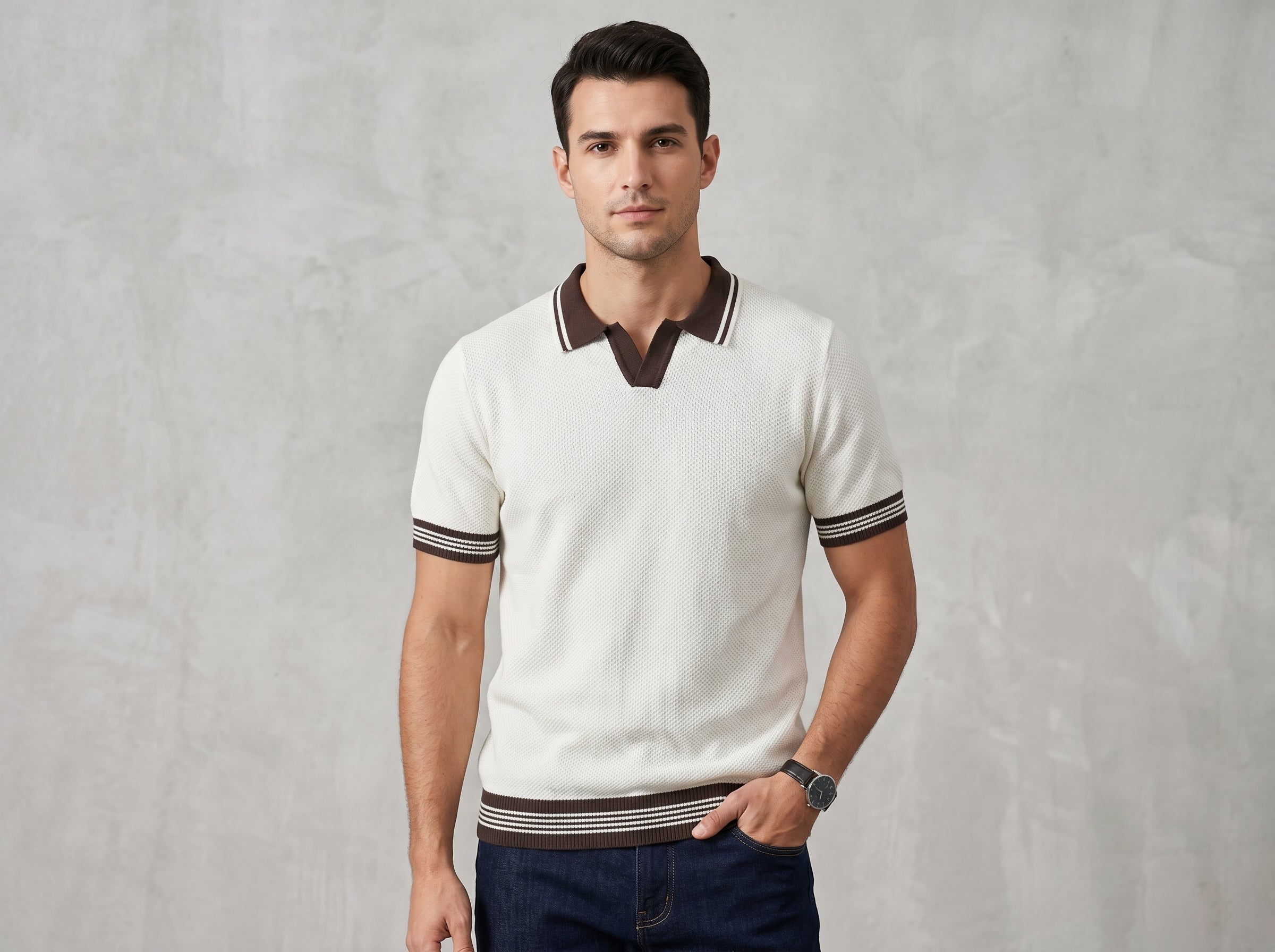 Classic Contrast Collar Knit Polo