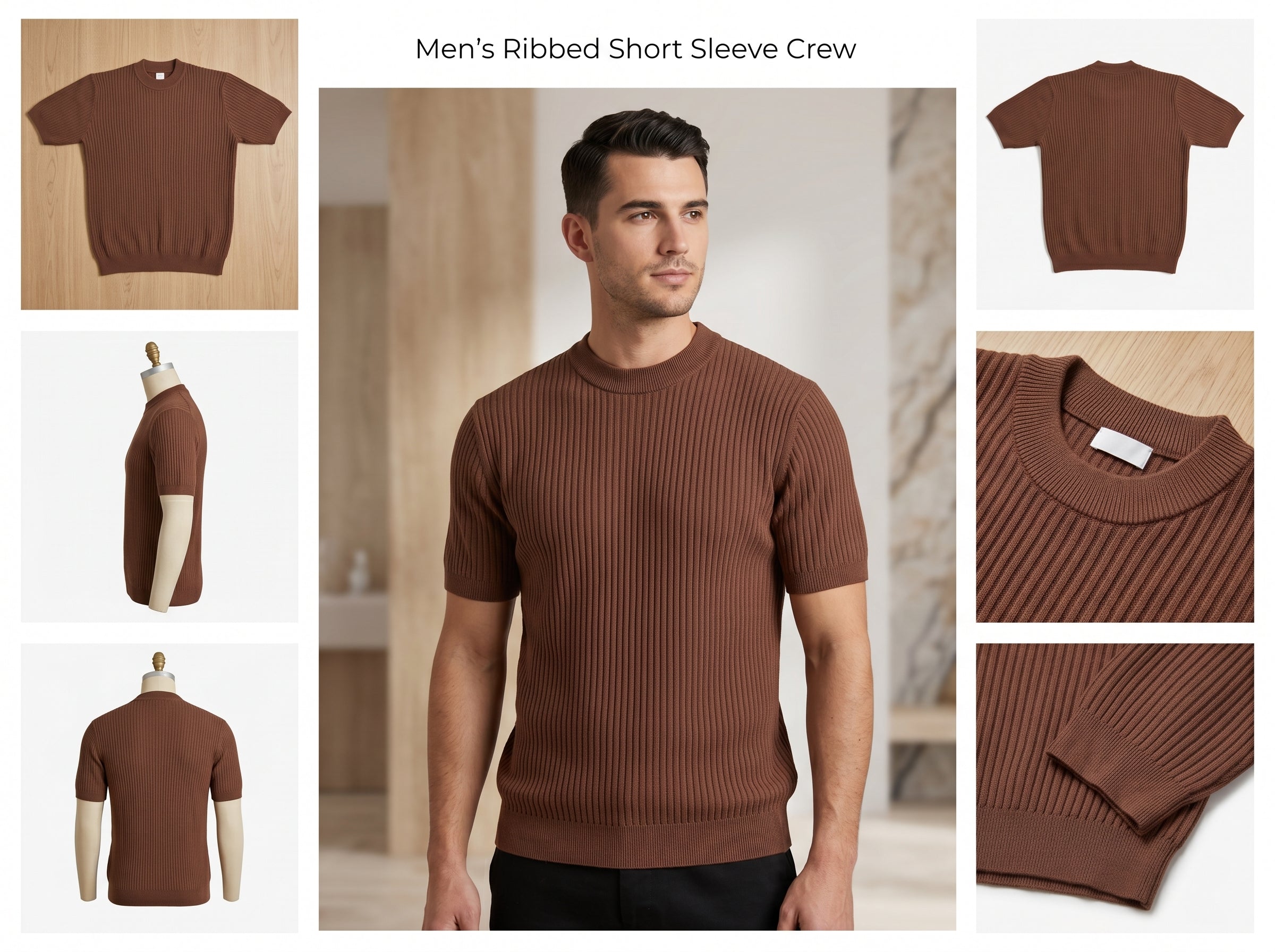 Men’s Ribbed Knit Half Sleeve TShirt