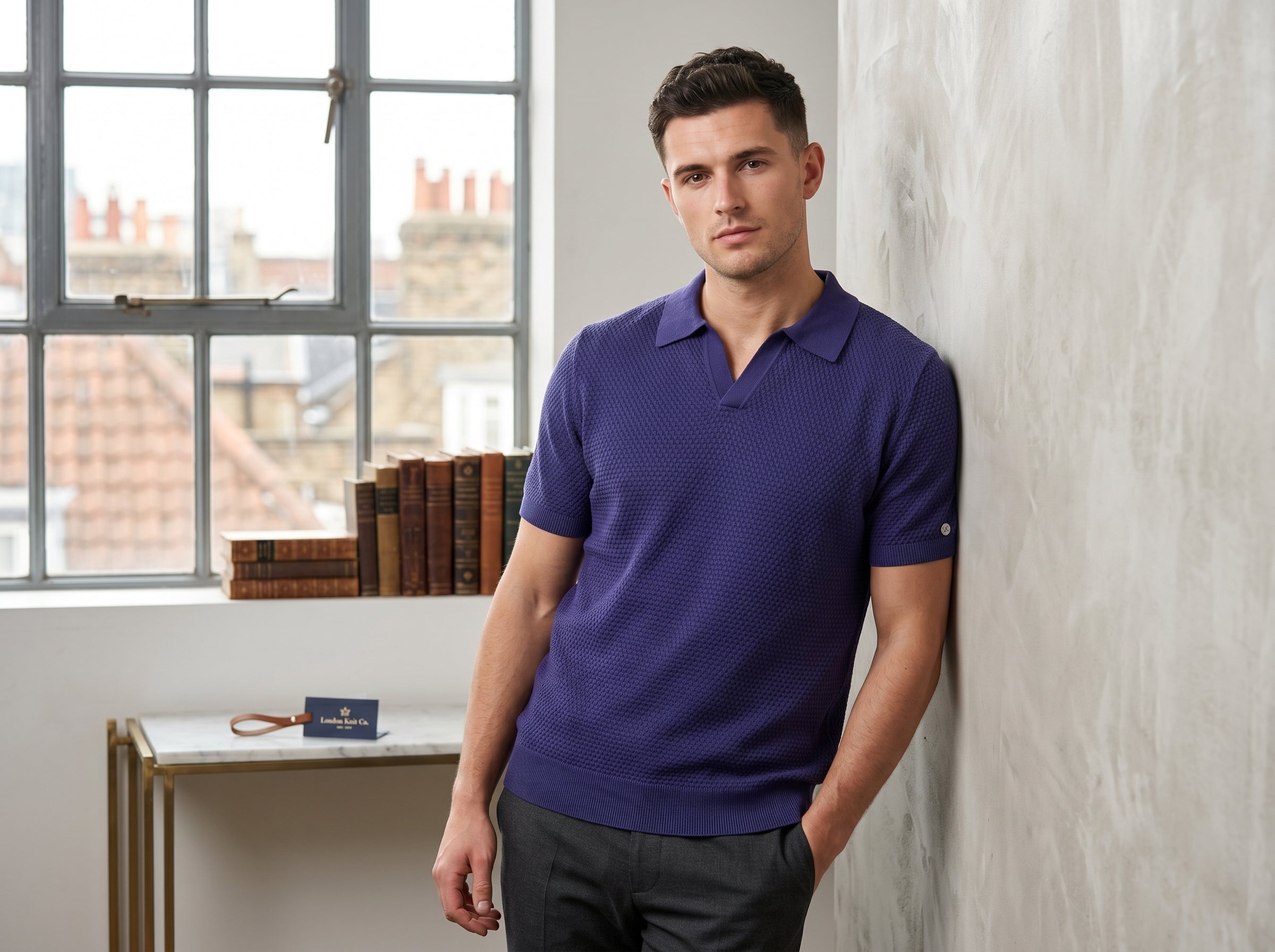 Textured Knit Polo Shirt