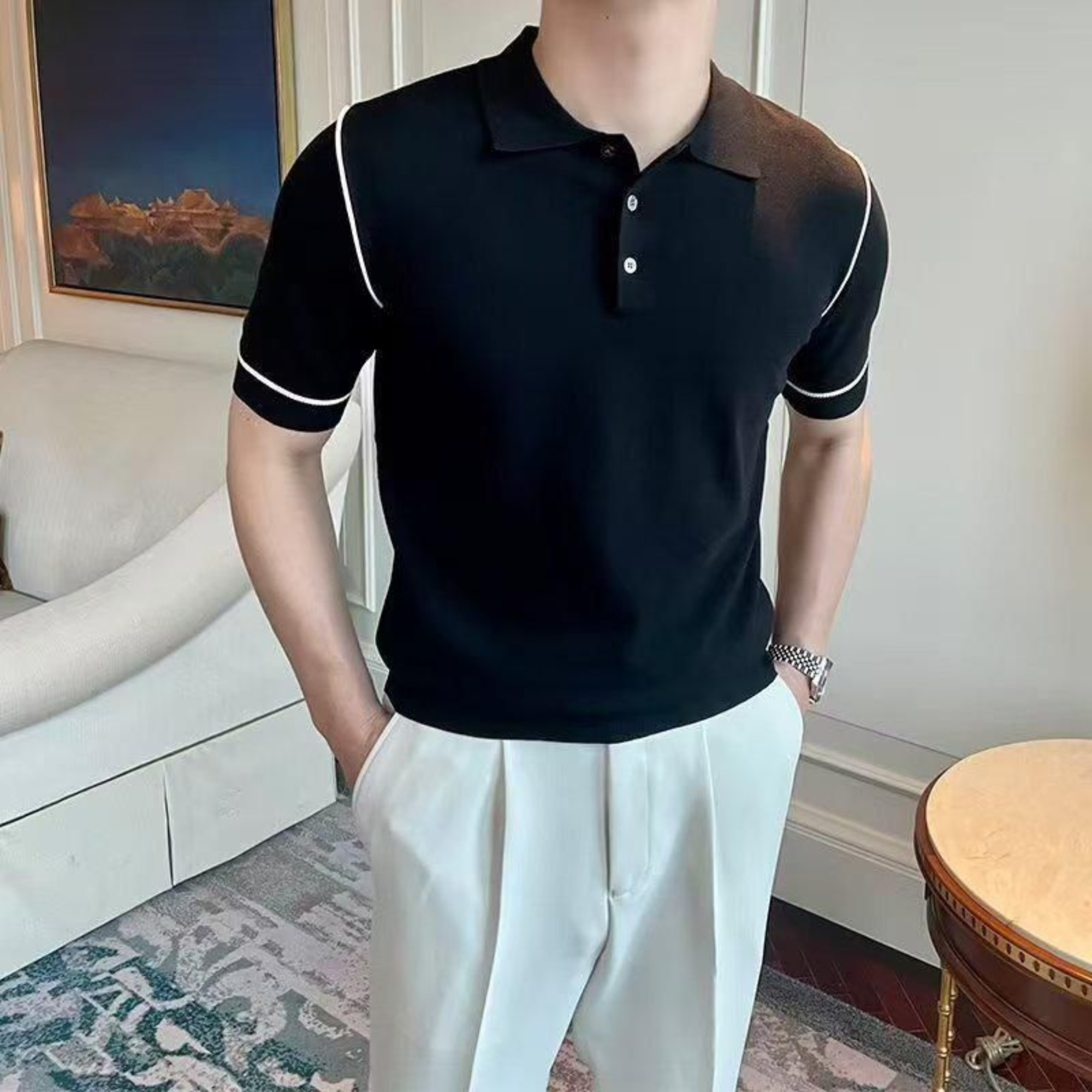 Men’s Premium Contrast Piping Polo Shirt